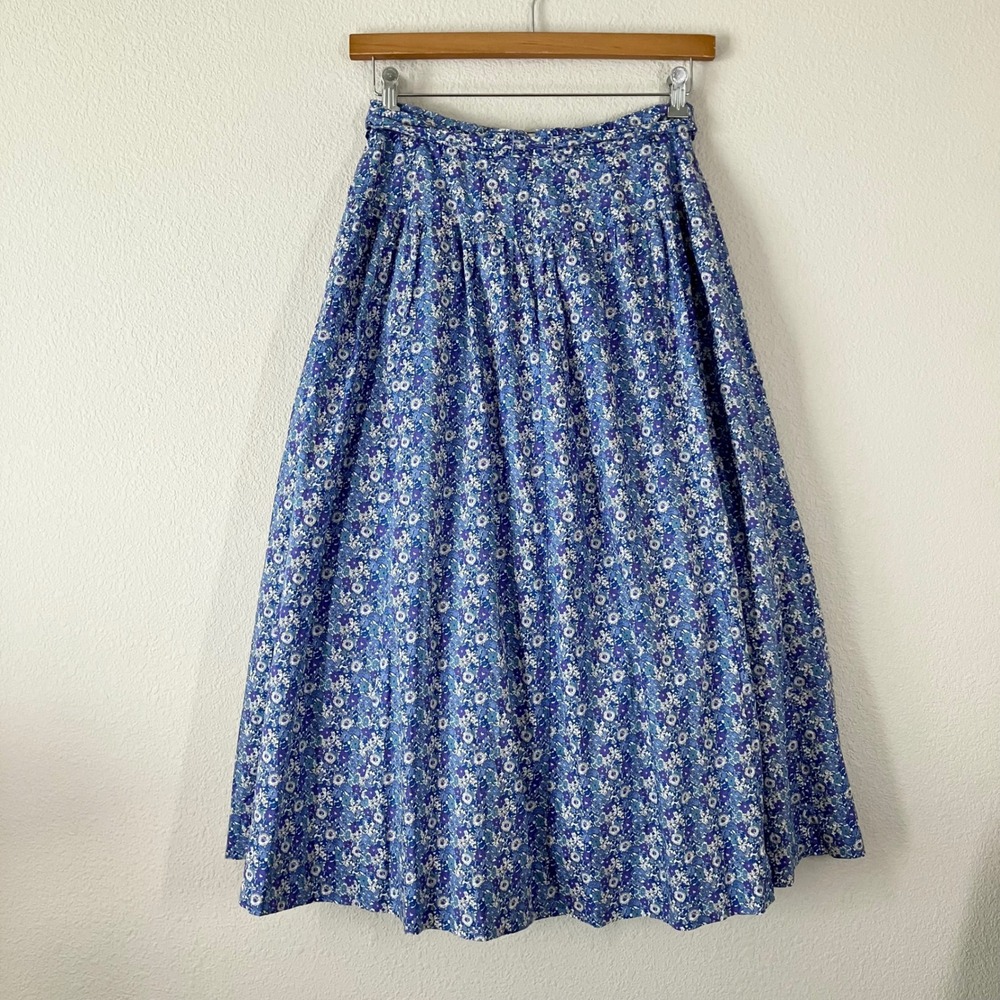 J CREW Liberty Fabric Floral Midi Skirt 8 Ditsy Cotton Cottage Coquette Blue - Picture 9 of 11